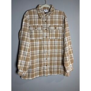 Princess Polly Flannel Shirt Womens Size 8 Beige Plaid Long Sleeve Button‎ Up